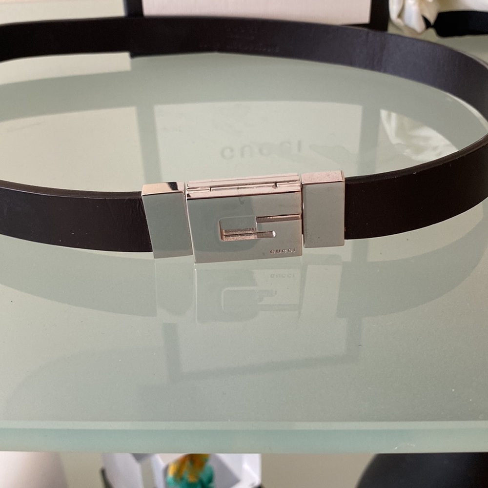 NIB Auth GUCCI leather BELT w/logo buckle 28”/71.5 cm ITALY - Picture 2 of 16